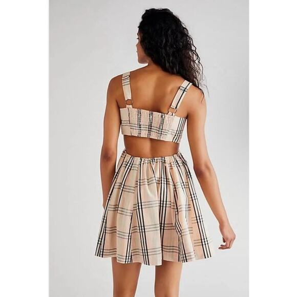 NWOT Free People $138 Plaid Cutout Mini Dress Size Small - Picture 3 of 7